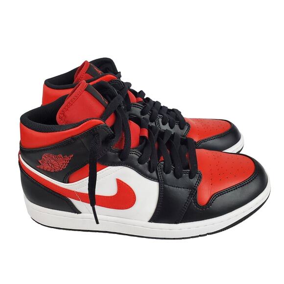 Air Jordan 1 Mid Shoes "Bred Toe" Black Fire Red White 554724-079 Men's Athletic - Picture 7 of 14